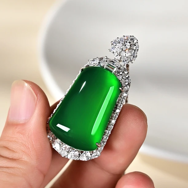 平安无事牌925银帝王绿高冰玛瑙玉髓吊坠生日礼物女士吊坠