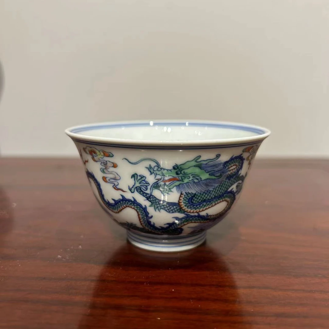 景德镇官方甄选 涂杏花 斗彩双龙出海杯