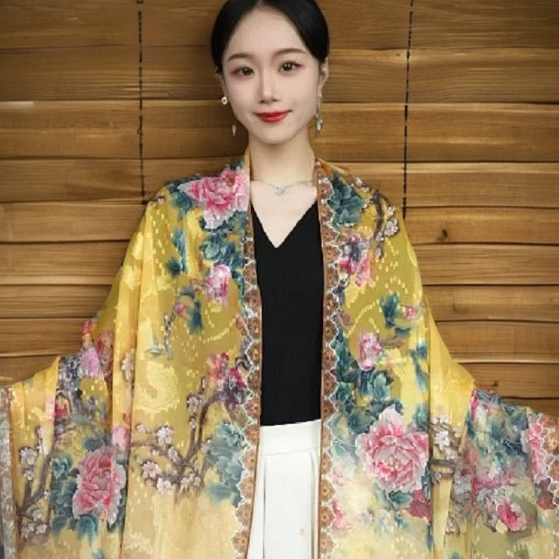 时尚百搭极简风植物花卉香云纱剪花镂空女士丝巾民族风中国风夏季