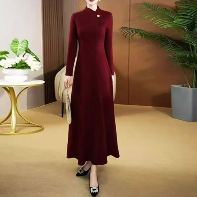 5709#高级感连衣裙新款收腰显瘦轻奢贵妇人中长款裙子