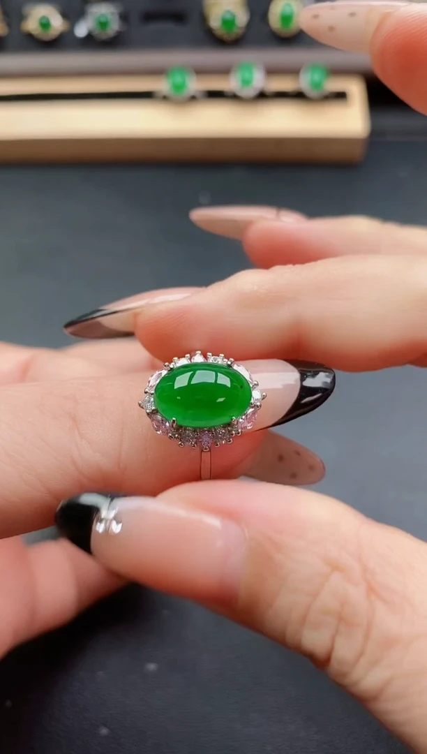 银S925镶嵌戒指翡翠1