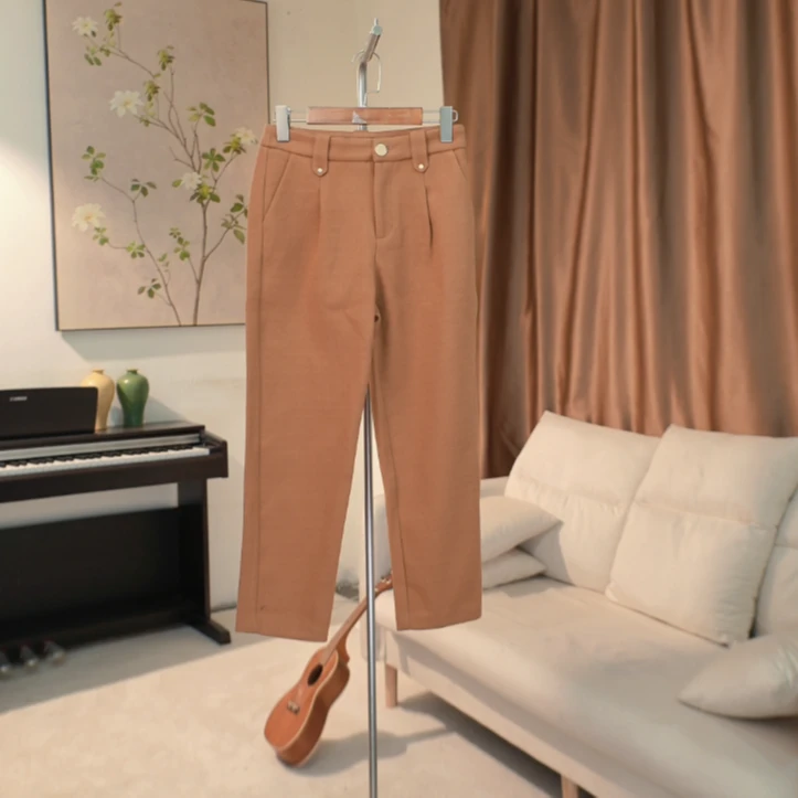 Y036 简约纯色呢料高腰休闲裤女 EW21Q1434C