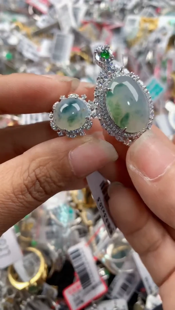 银S925镶嵌戒指翡翠666----4
