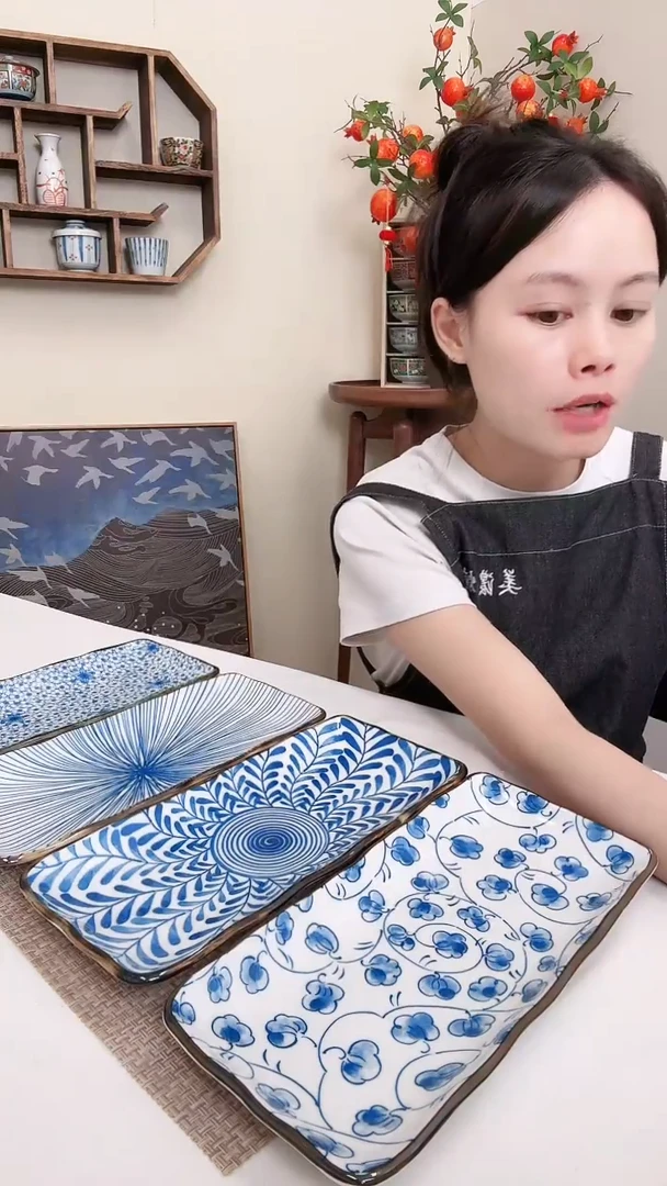 陶青花瓷11英寸长盘4个