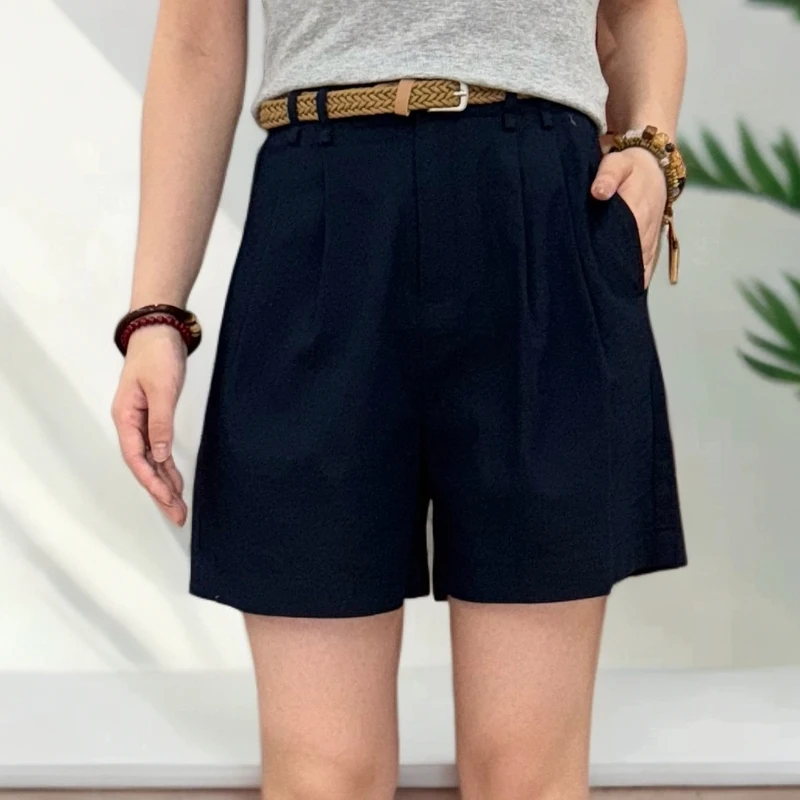 宿慕SUMU夏季高腰舒适百搭亚麻短裤2025新款5-24显瘦短裤女B6909R