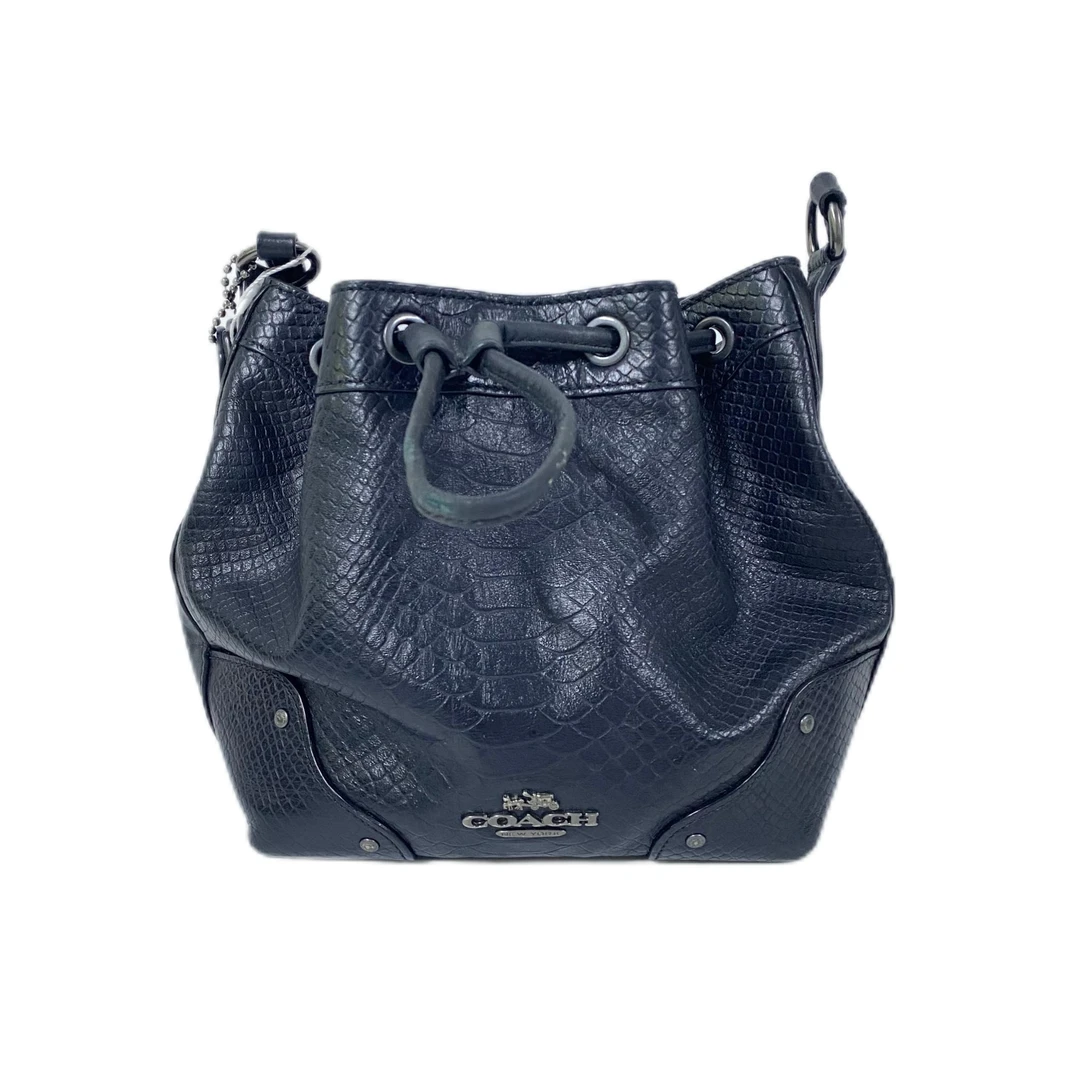 95新 COACH/蔻驰 黑色蛇纹全皮单肩斜挎水桶包  AF-10709-B