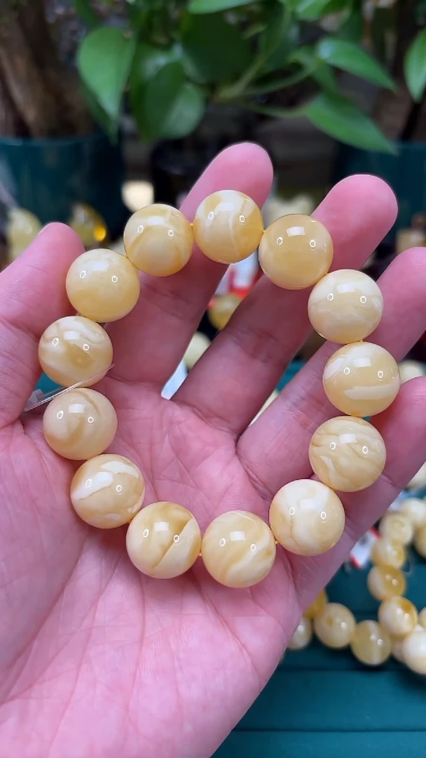 手链蜜蜡未镶嵌p55 收藏臻品白蜡单圈 31.84克16mm