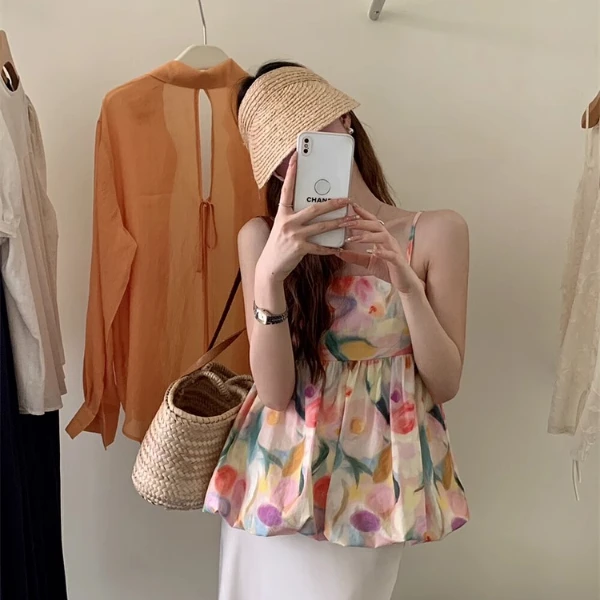 早春小个子碎花背心女2025新款夏季绝美小吊带辣妹法式上衣2241