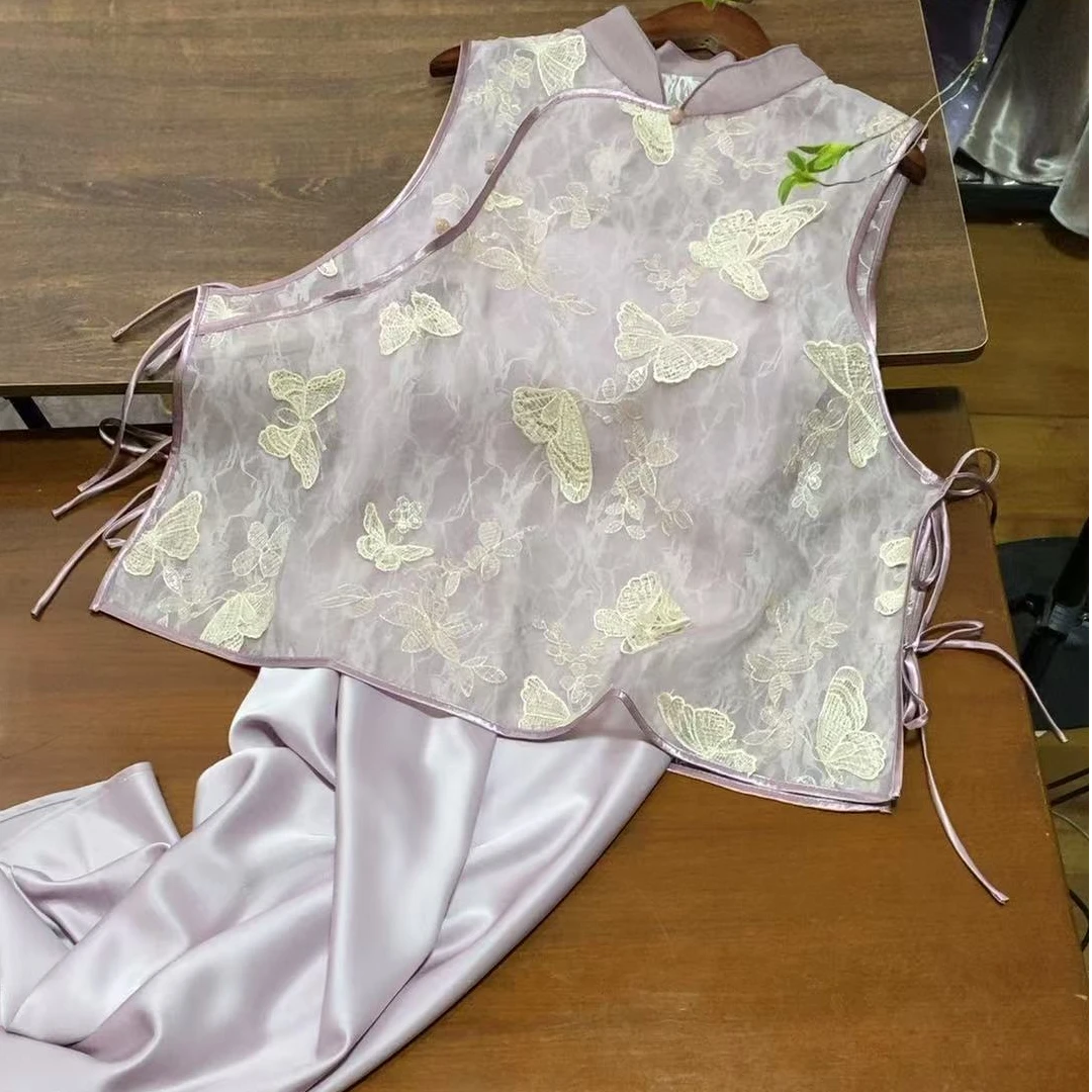 【正版-听夏】（手工剪蝶-很仙）百搭中式夏季纱纱紫色马甲 女中国风