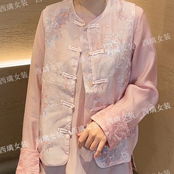 【网纱楼阁】薄款刺绣夏季马夹新中式国风复古气质女士提花马甲坎肩