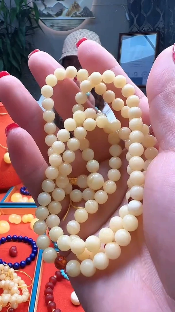蜜蜡颈饰未镶嵌6+蜜蜡俄料浓白蜡圆珠多圈108
