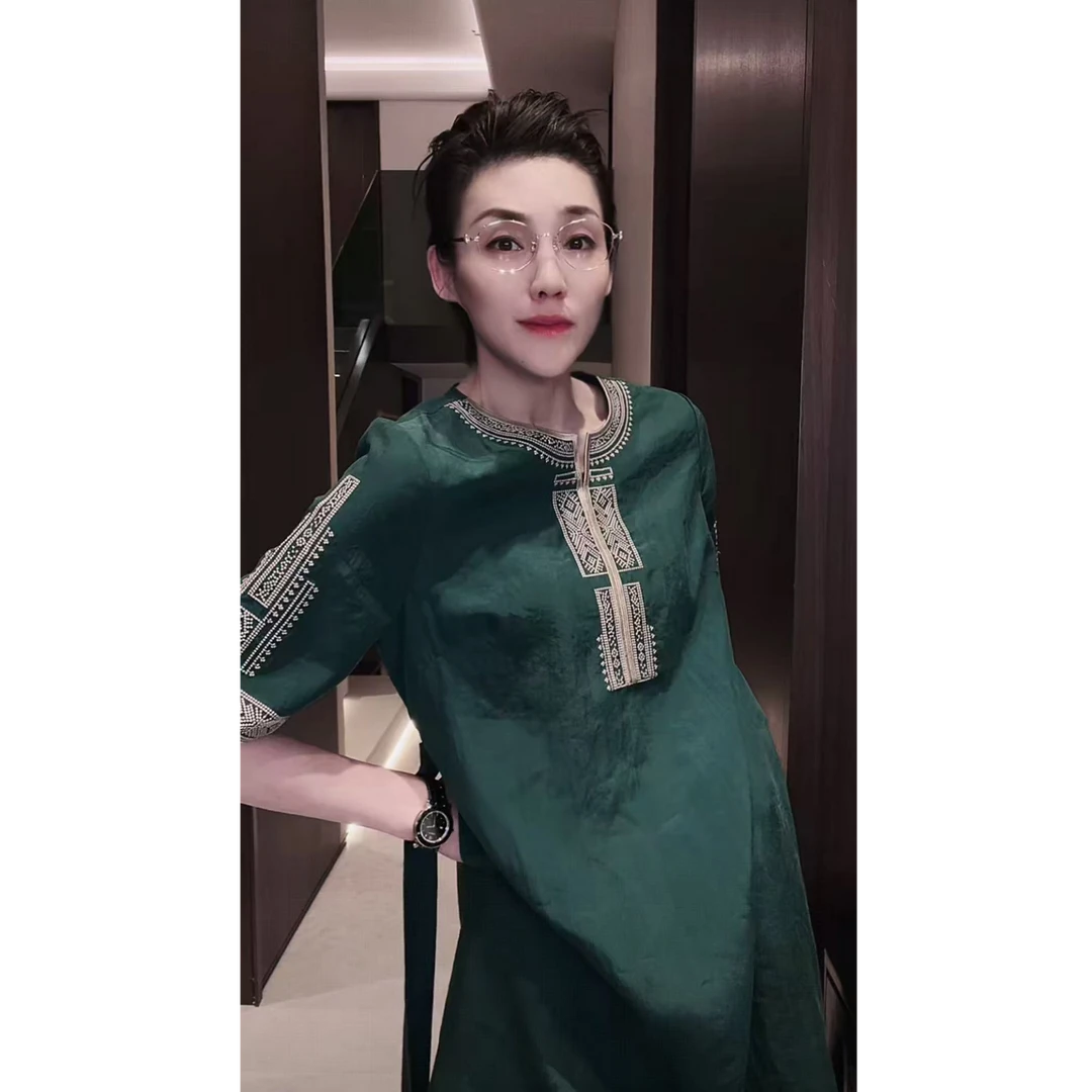 38姆米 龟裂纹 非工业香云纱  全真丝 连衣裙  Q0646