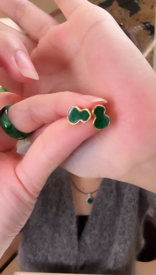 银S925镶嵌翡翠耳饰耳饰