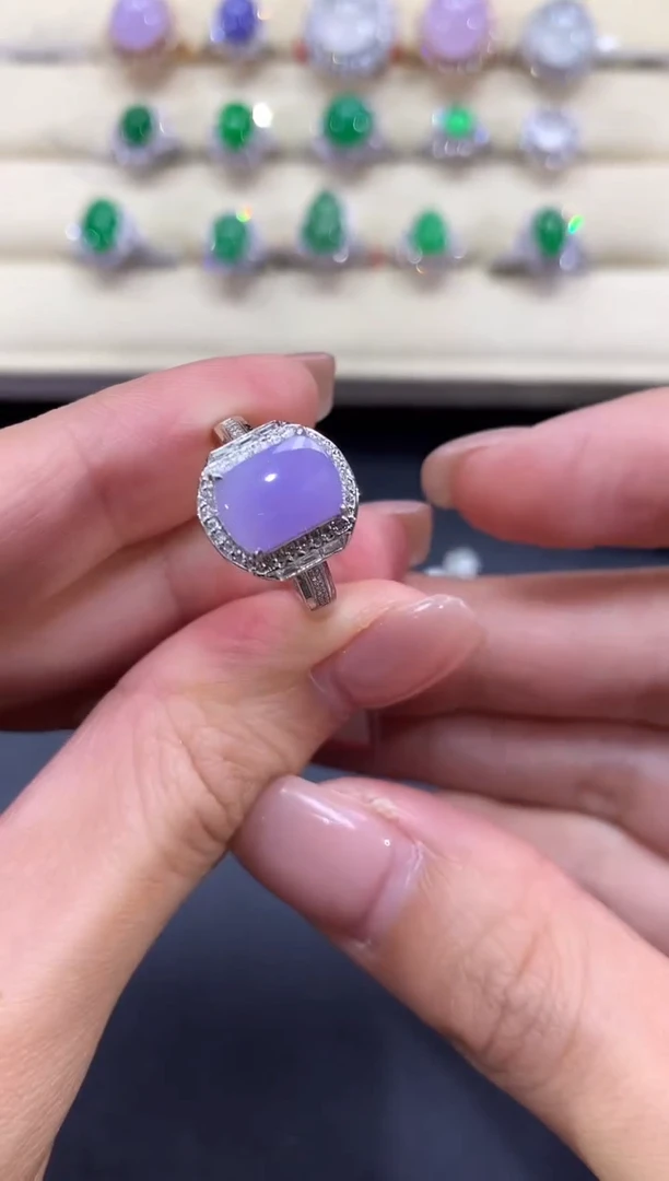 【闪购商品】翡翠戒指18K金镶嵌a131紫货有色差