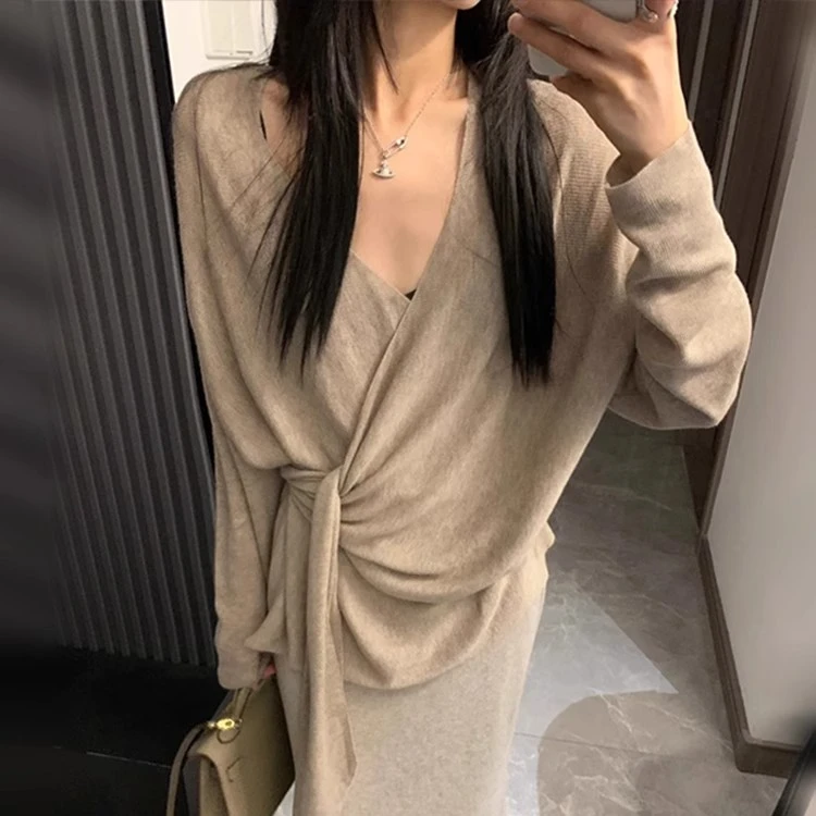 【赫本风】法式设计感两种穿法针织毛衣上衣斜门襟绑带高级感毛衣女