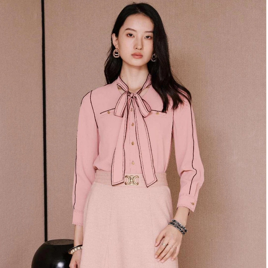 【她翼】春季纯色轻职风衬衫时尚女士梭织设计感上衣CF2242341170