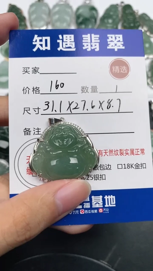 颈饰银S925镶嵌翡翠挂件