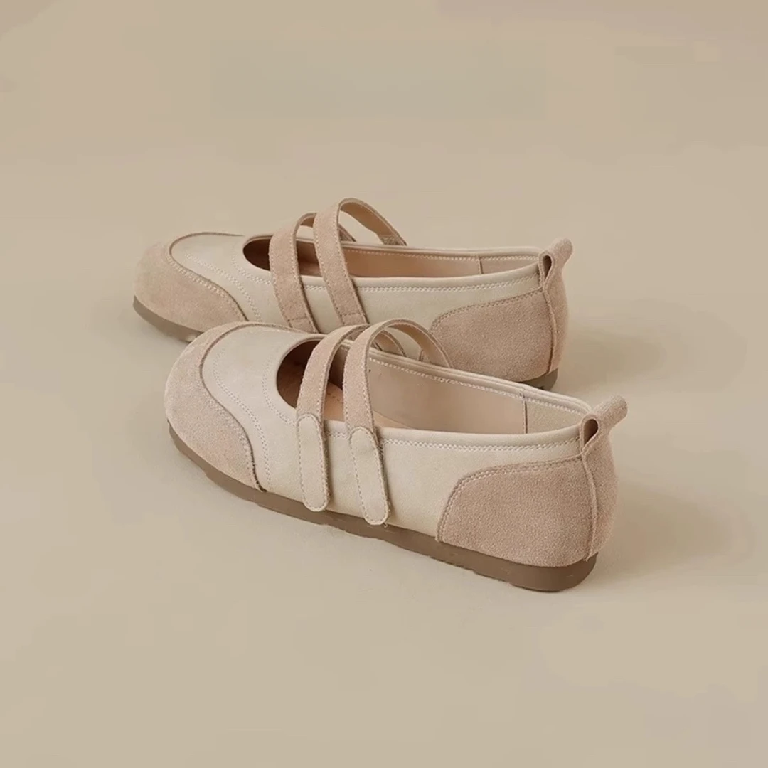 三福真皮芭蕾风女鞋德训鞋2025夏季新款百搭平底休闲运动玛丽珍鞋