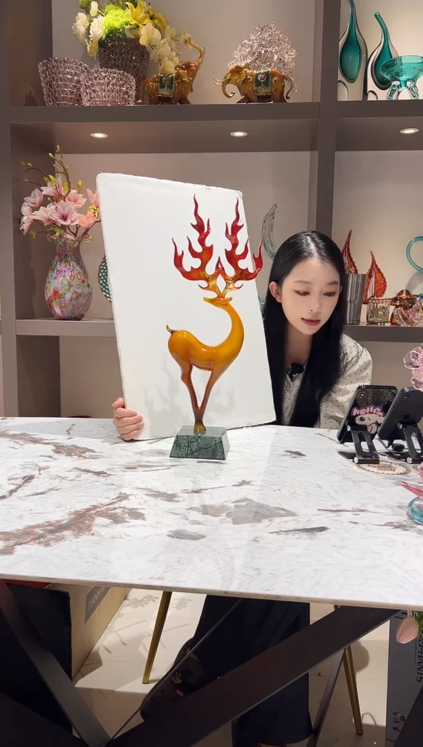 黄铜铜彩火焰鹿摆件