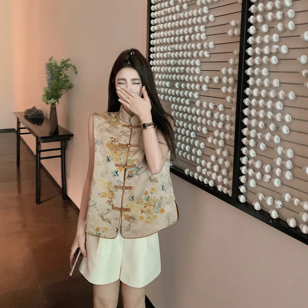 【Lilylikes】高支高密人丝提花+蝴蝶印花老钱新中式小立领盘扣马甲