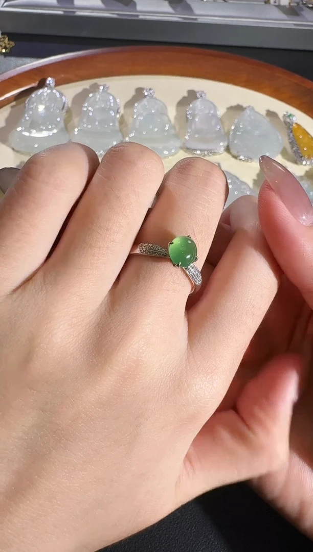 翡翠戒指18K金镶嵌【源头工厂】钻石镶嵌
