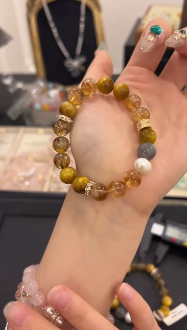 水晶手链未镶嵌黄塔晶拼接虎眼石手串