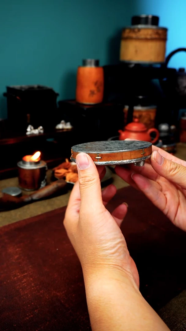 5036三足竹包锡盖置壶承9.5*2.3