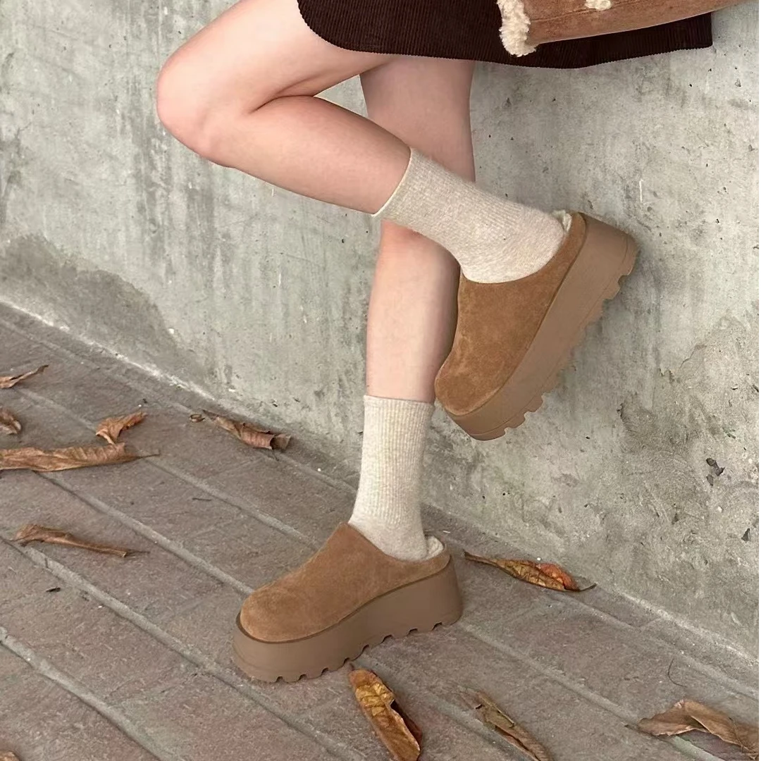 【保国女鞋】厚底加绒女士包头托（7373）