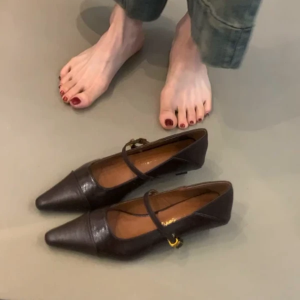 SGL-6119-28复古尖头玛丽珍鞋女鞋新款细跟不累脚浅口一字带单鞋