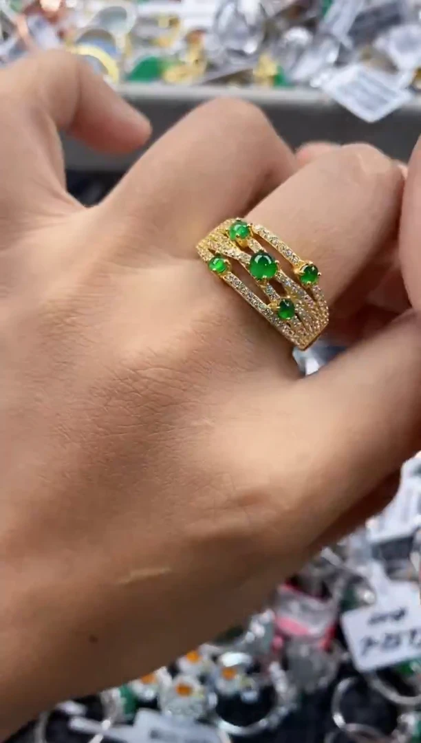 银S925镶嵌戒指翡翠777      3