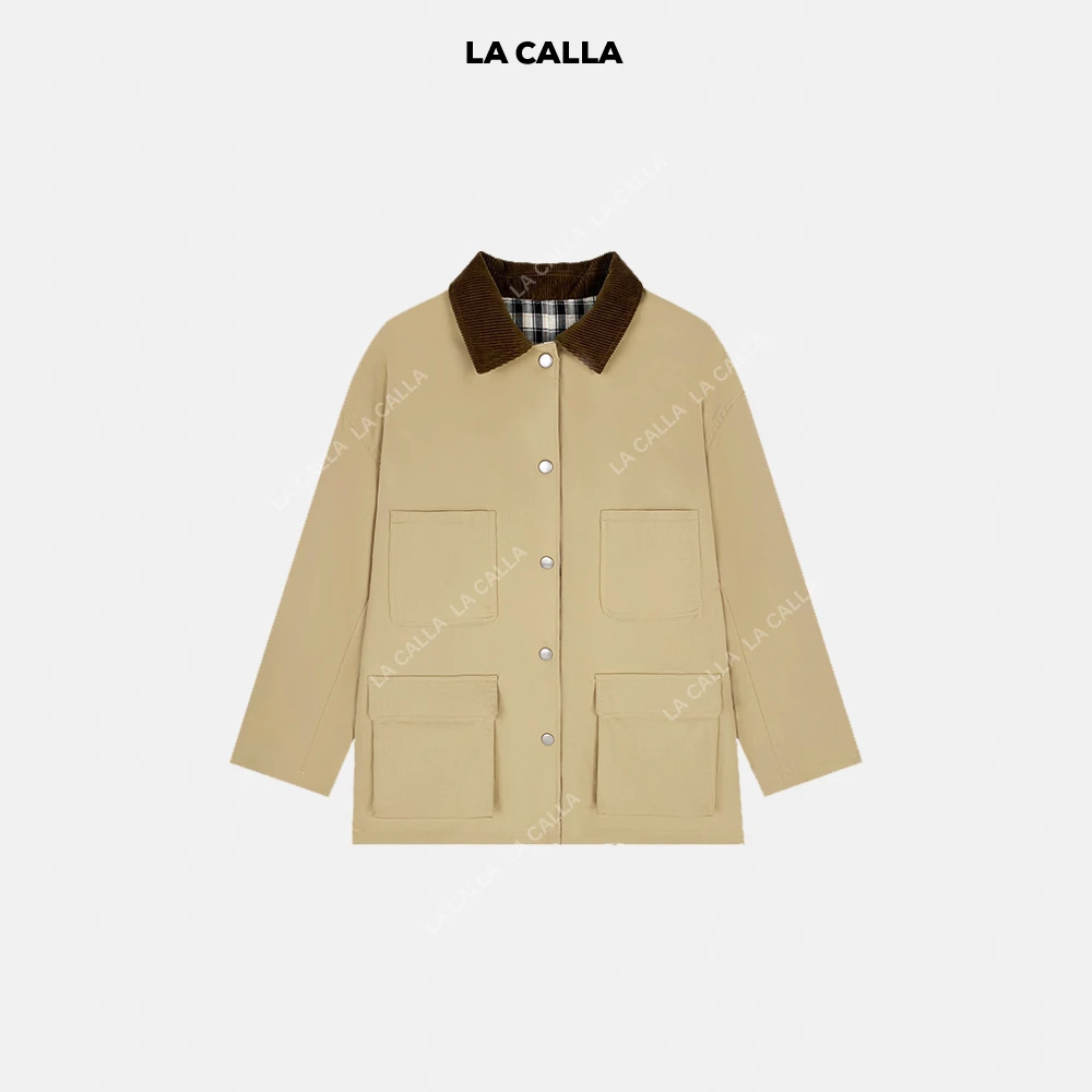 LA CALLA格子双面双面穿时尚百搭复古设计师外套NF009
