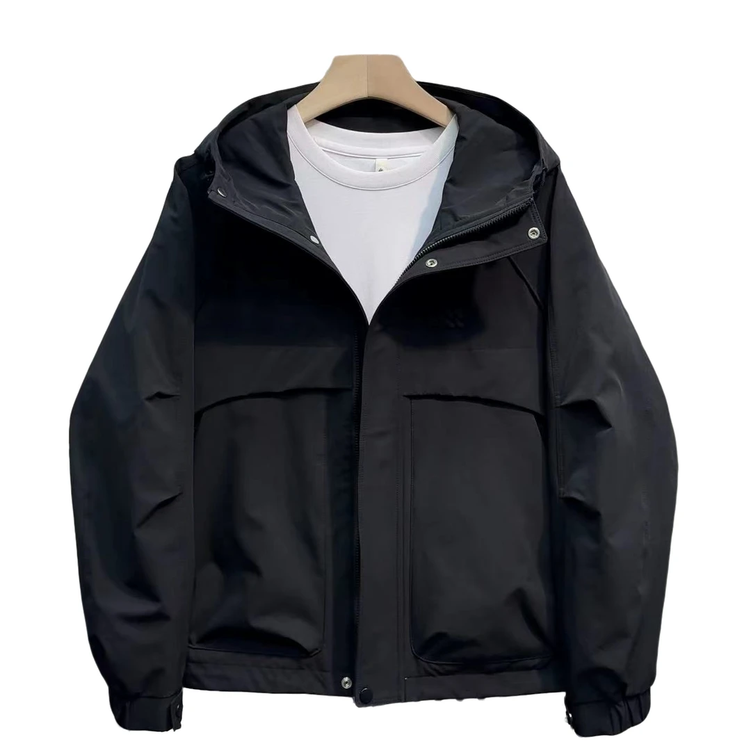 2025春秋季新款弧形拼接口袋设计男连帽外套简约百搭修身休闲夹克