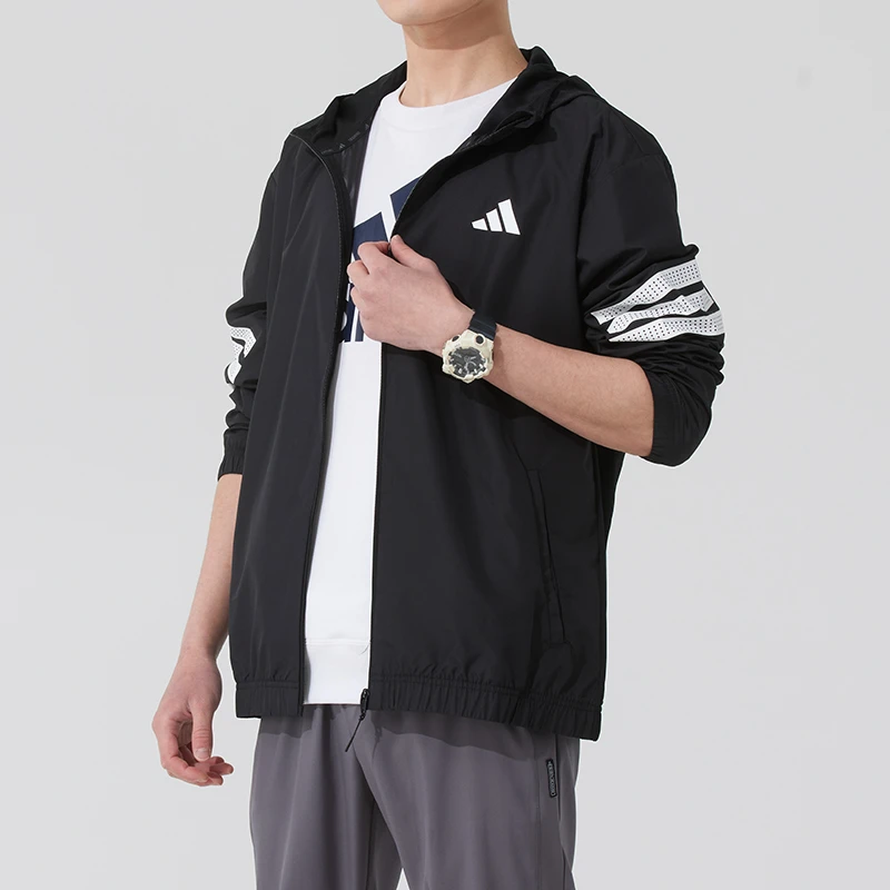【达人专属】阿迪达斯黑色连帽外套男2025新款运动服休闲夹克JM6753