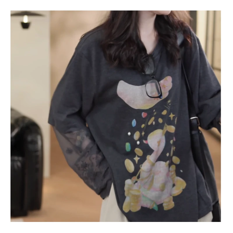 气质拼接复古轻奢休闲显瘦百搭夏季长袖上衣LK2503170