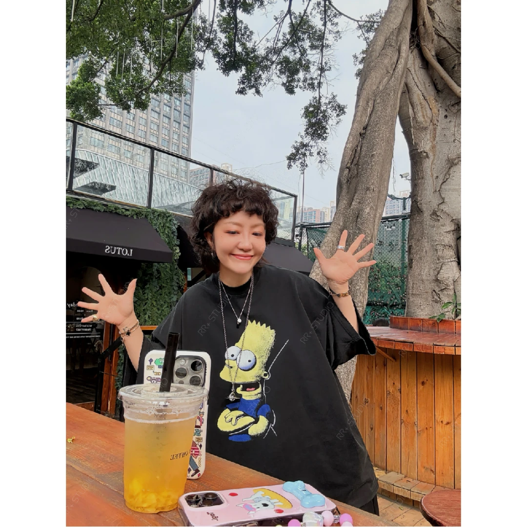 23761高街动漫卡通印花短袖T恤女宽松百搭休闲上衣