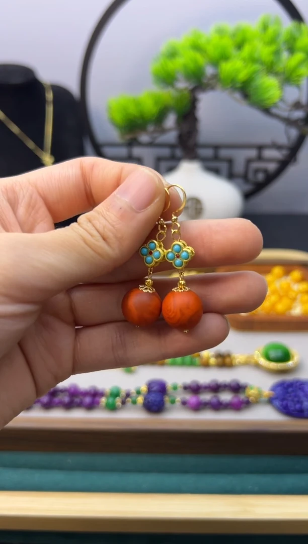 【闪购商品】蜜蜡耳饰14K金镶嵌E383