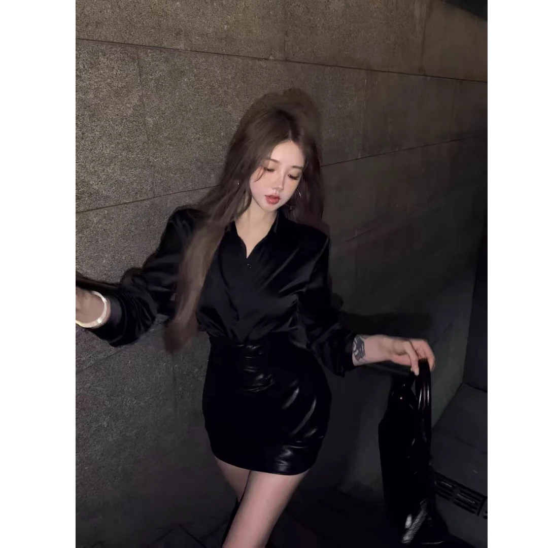 【A0528】轻熟小众时尚气质显瘦长袖上衣+半裙套装