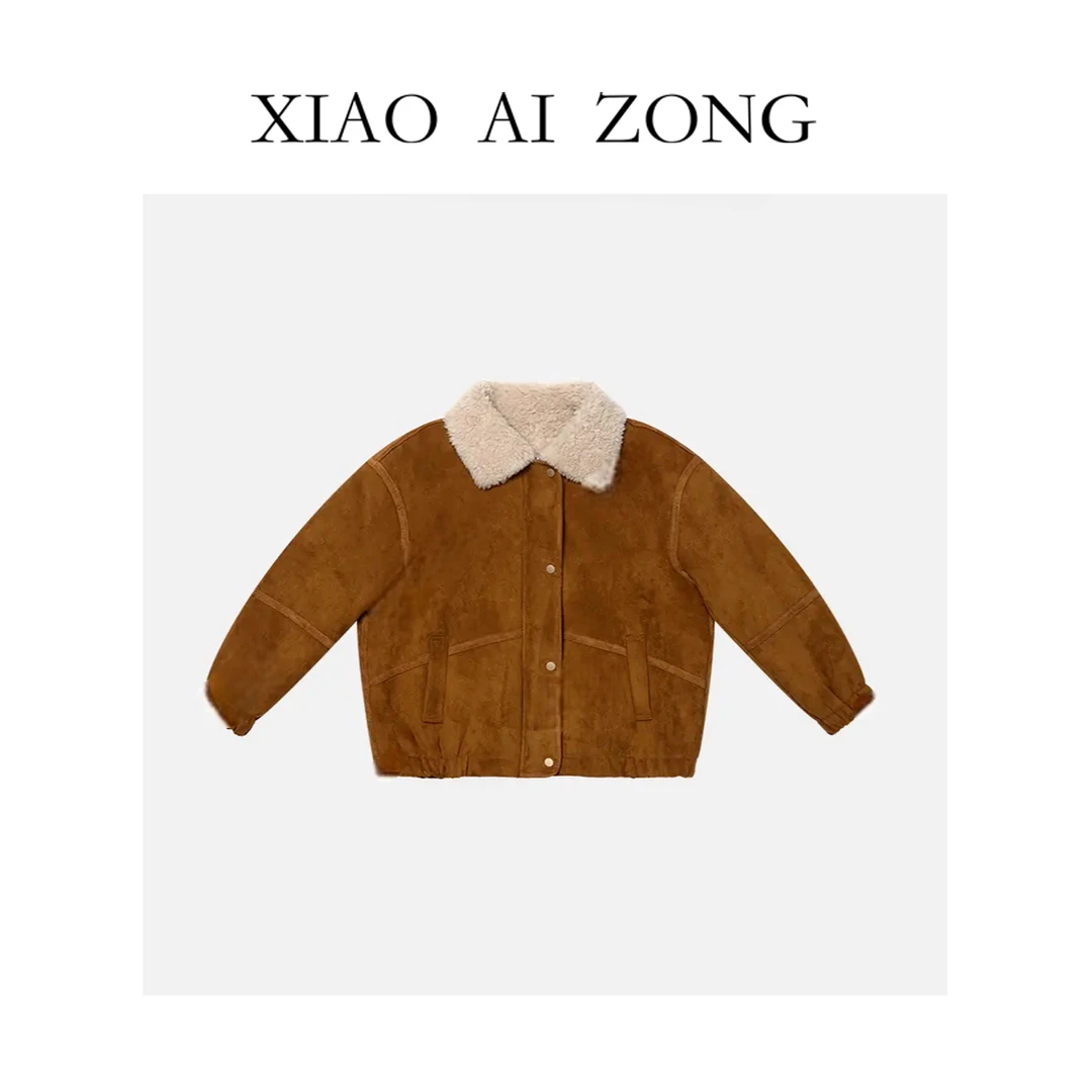 【现货】2024年冬季穿搭新款高端绒面全羊毛年轻韩系短款女外套