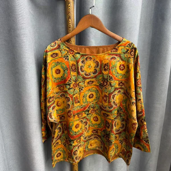 2025新款时尚休闲香云纱圆领上衣蝙蝠衫Z699