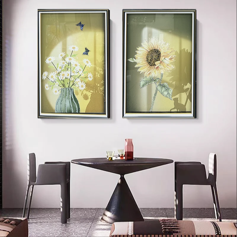 L63现代简约餐厅装饰画轻奢花卉饭厅挂画客厅背景餐桌两联高档画