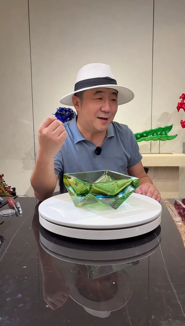 摆件茶金色湖水蓝阶梯艺术果碗