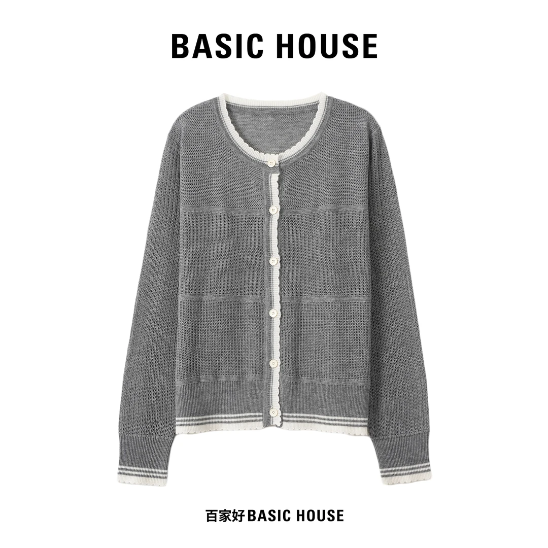 Basic House/百家好2025秋季粗花呢洛丽塔赫本风针织衫L512 MM