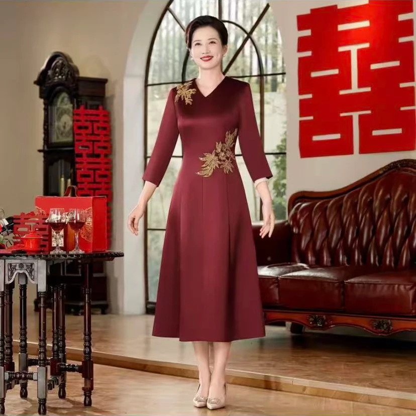 55541结婚礼服妈妈年轻洋气新款高端大气中老年婚宴喜婆婆连衣裙
