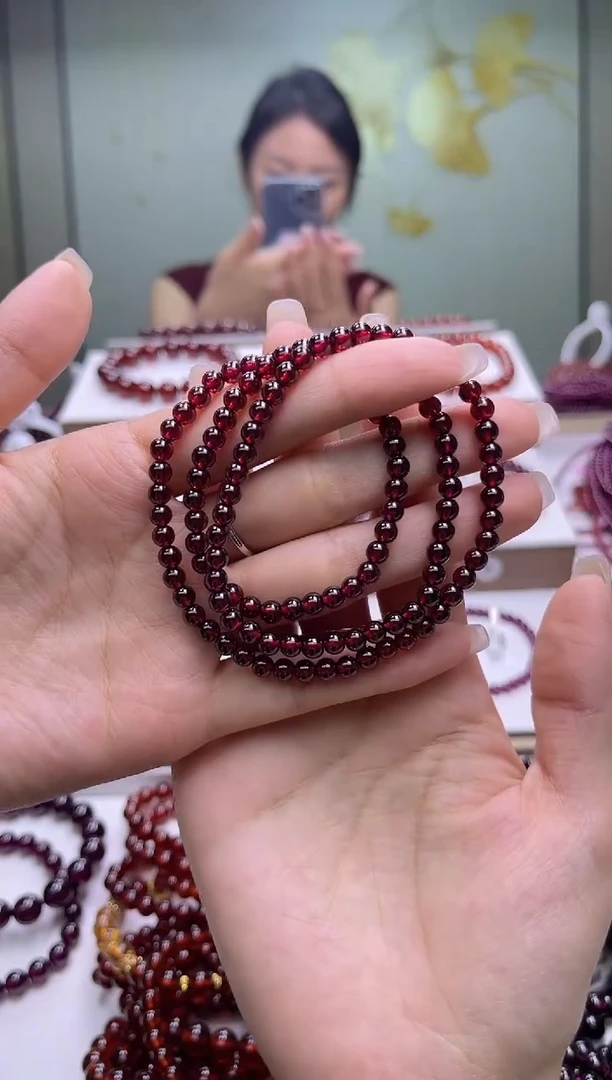 未镶嵌手链石榴石酒红色石榴石4mm+多圈，多样式发一