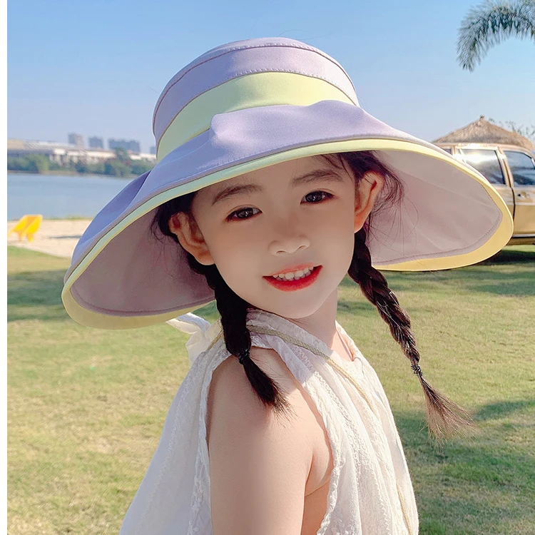 儿童太阳帽女童女孩夏季新款空顶防紫外线渔夫帽遮阳帽防晒帽子