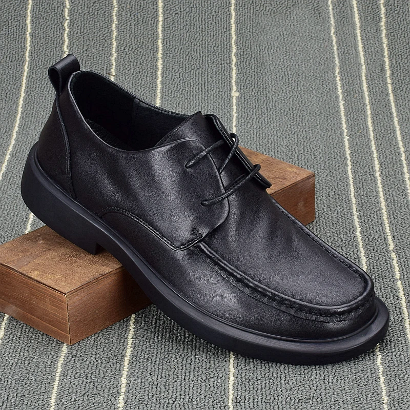 2025夏季新款男士透气皮鞋透气系带圆头大码商务正装外贸男鞋软底