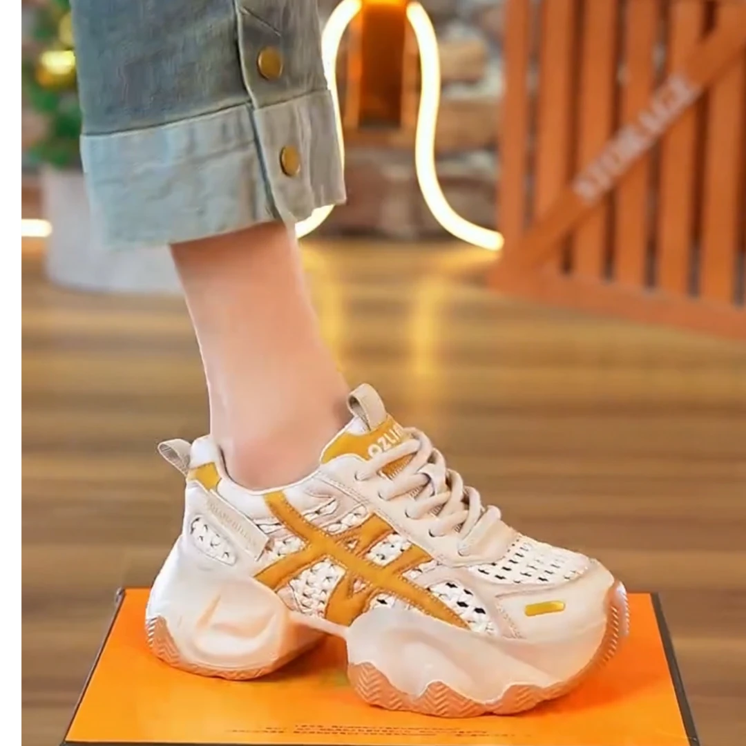 小个子厚底增高女鞋夏季2025新款网面透气运动小白老爹鞋子