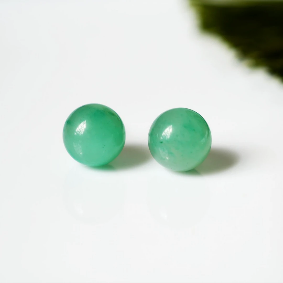 高冰飘花非洲翠单珠银镶耳钉925银针随机发货发其一