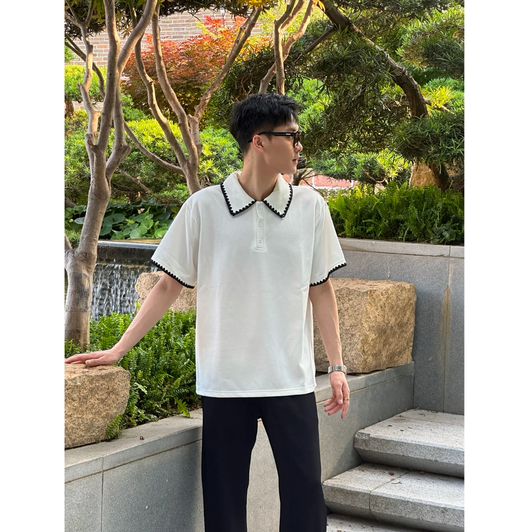 【花开男装】夏季新款复古简约撞色Polo衫慵懒时尚百搭高级感