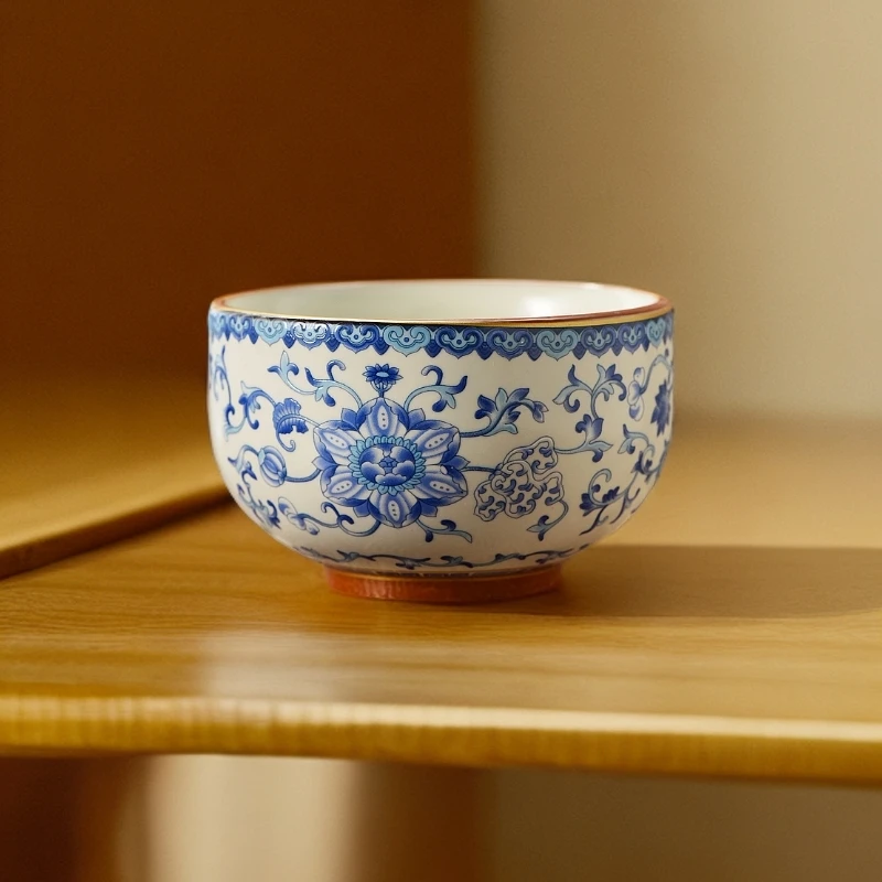 （亏本福利100单）汝窑缠枝莲铜钱禅定主人杯功夫茶具茶杯仿古